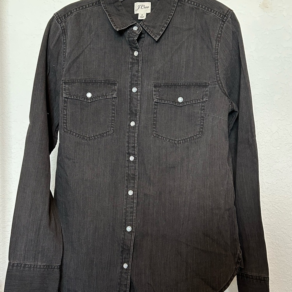 J. Crew Washed Black Denim Snap Up Shirt